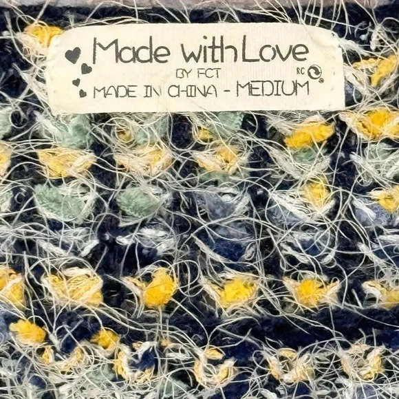 New Made with Love Lush Soft Fuzzy Blue Yellow Multi Color Sweater Women’s M - Picture 4 of 10